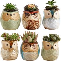 Owl Pot Ceramic Flowing Glaze Base Serial Set Succulent Plant Pot Cactus... - $39.05