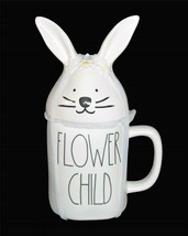 RAE DUNN 2-Pc &quot;FLOWER CHILD&quot; Embossed Daisies Bunny Ears Lid Topper Mug NEW - £19.97 GBP