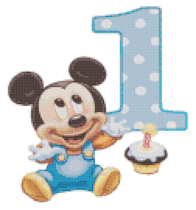 counted cross stitch pattern delicious mouse 1st birthday 116x126 stitches BN239 - $3.99