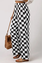 Black 2-Tone Checked Print High Waist Wide Leg Pants - $308.18 MXN
