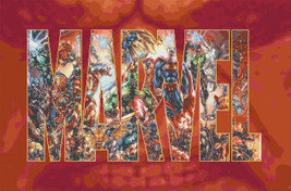 counted cross stitch pattern marvel logo with characters 441*290 stitche... - $3.99