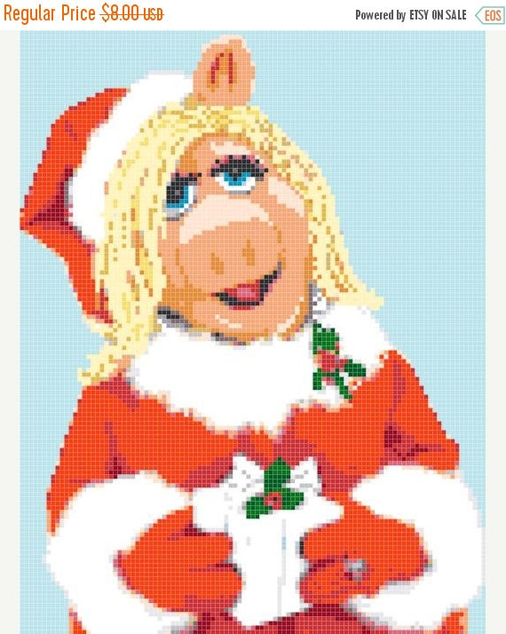 Cross stitch pattern - Miss piggy christmas - muppet - 7.50"X9.71" L256 - $3.99