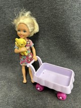 2010 Barbie Chelsea Doll in Dress with Yellow Teddy bear And Cart - £9.34 GBP