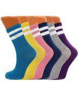 AWS/American Made Colorful Tennis Crew Socks with White Stripe for Women... - £16.47 GBP