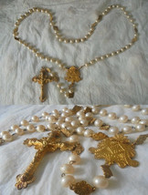 ROSARY PEARL NECKLACE with cross and medal laminated gold Original - £31.24 GBP