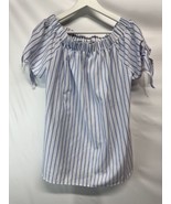 New Directions White &amp; Blue Striped Spring Summer  Popover Tunic Top M - £15.84 GBP