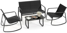 Yitahome 4 Piece Patio Furniture Set, Small Backyard Bistro Rocking, Black - £134.74 GBP