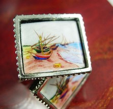 Hand painted Tile Cufflinks Vintage FLORIDA  beach old boat sailor gift  Tourist - £99.91 GBP