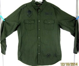 Helix Large Stndrd 817 Unit 8 Skull LONG-SLEEVE Solid Green BUTTON-FRONT Shirt - £11.00 GBP