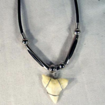 4 Tiger Shark Tooth Rope Necklace W Silver Beads JL447 - $12.34