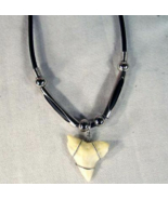 4 TIGER SHARK TOOTH ROPE NECKLACE w SILVER BEADS JL447 - $16.93 CAD