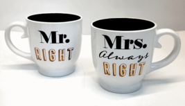 Novelty Coffee Mugs Mr. Right &amp; Mrs. Always Right Set of 2 Oversize White Black - £12.76 GBP