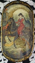 Russian Lacquer Box Lovely Lady on Horseback Incredible Detail Kholuy School  - £191.24 GBP
