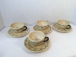 Metlox Poppytrail Provincial Rooster, 4 Coffee Cups &amp; 4 Saucers, Beige/Green/Red - £11.88 GBP
