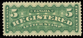 Canada F2 Mint VF OG HR 5¢ Registered Stamp Unitrade $200.00 -- Stuart Katz - £66.39 GBP