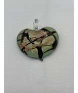 MURANO Style Hand Blown Glass Heart Pendant w/Ribbon Beautiful Green And... - £9.10 GBP