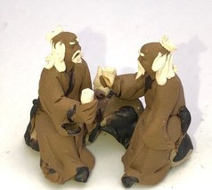 Miniature Ceramic Figurine Two Mud Men Sitting On A Bench Drinking Tea -... - £5.43 GBP