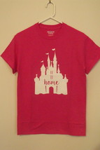 Womens Gildan New Heliconia Pink Disney Castle Short Sleeve T Shirt S M ... - $12.95