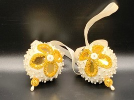 NEW Vintage - Hand Crafted - Gold and White Beaded Christmas Ornaments - £21.24 GBP