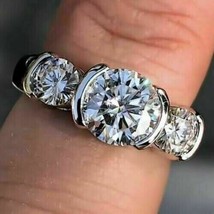 Half Bezel 3.10Ct Round Simulated Diamond Engagement Ring 14k White Gold Size 8 - £204.81 GBP
