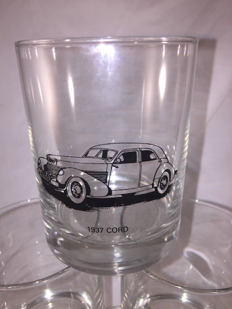 Primary image for Vintage 1937 Cord Car Drinking Glass Tumbler NICE GRAPHIC 12 OUNCES  set of 8