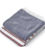 Brahms Mount Allagash Cotton Knit Throw Diagonal Stripe Navy/Claret/Grey... - £135.96 GBP