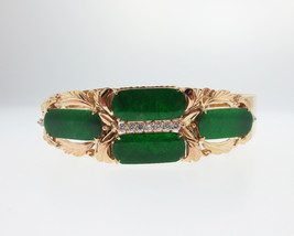 Vintage Estate Green Jade Solid 14k Yellow Gold Handmade 6.25&quot; Bracelet - £4,787.65 GBP