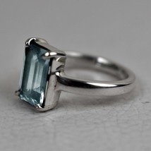 Emerald Cut Aquamarine 925 Sterling Silver Ring-2.8 Carat Aquamarine Ring Women - £61.27 GBP