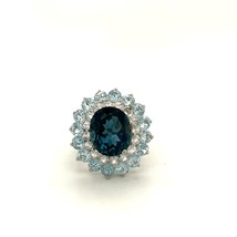 Vintage Sterling Signed 925 TH Blue Topaz Halo Aquamarine CZ Ring 7 1/4 - £50.60 GBP