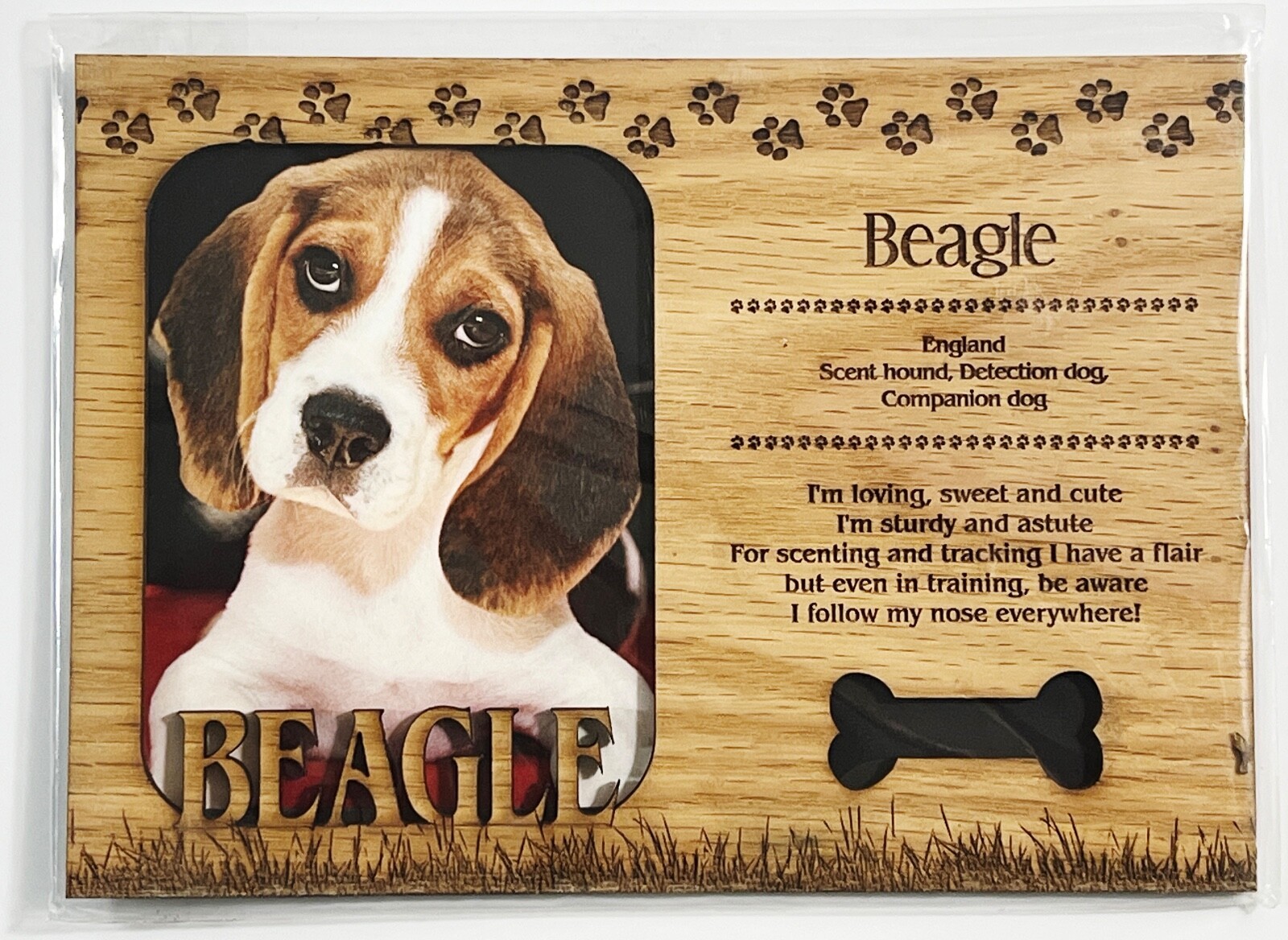 BEAGLE Dog Profile Laser Engraved Wood Picture Frame Magnet - $9.90