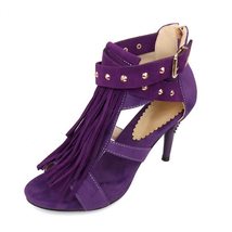 Women&#39;s Fringe High Heels Stiletto Open Toe Sandals Cross Strap Dress Office Sho - £23.48 GBP