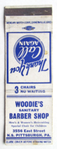 Woodie&#39;s Barber Shop  N.S. Pittsburgh, Pennsylvania 20 Strike Matchbook Cover PA - £1.39 GBP