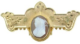 Gold Filled Victorian Genuine Natural Agate Stone Cameo Pin (#J1019) - £69.62 GBP