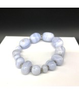 Blue Lace Agate Bracelet, Polished Nuggets Stretch Bangle, Natural Stone... - £87.52 GBP