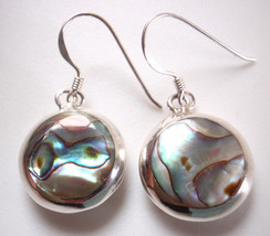 Reversible Abalone and Mother of Pearl Round Earrings 925 Sterling Silver g1p - £25.17 GBP