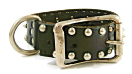 Vintage Black Leather Silver Studded and Spiked Collar 20" - $78.21