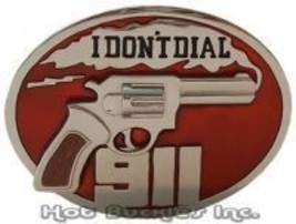 I don&#39;t Dial 911 Smoking Revolver Gun Belt Buckle, new - £9.38 GBP