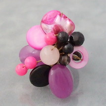 Pink Cluster Mother of Pearl&amp;Mix Stone Adjustable Ring - $10.29