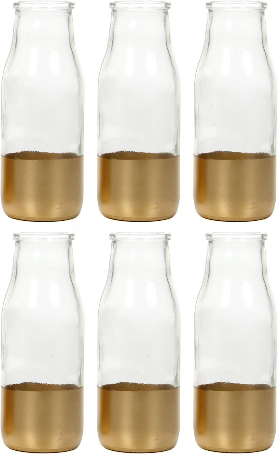 Hosley Set Of 6 Glass Gold Dip Glass Bottles, 5 Point 25" High. - $41.93