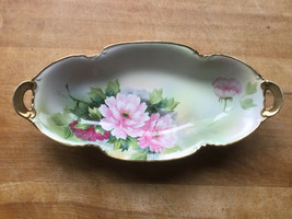 Vintage Candy Appeitzer Peony Oval Gold Trim Scalloped Dish Handpainted -Nippon - £21.74 GBP