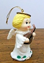 Blond Angel Christmas Ornament/Figurine Playing a Lute Plastic Very Good... - £4.66 GBP