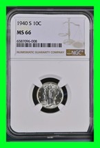 Stunning 1940 S Mercury Dime 10c - Graded NGC MS66 - High Grade - White Blast  - £104.54 GBP