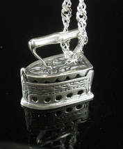 800 silver Iron Charm pendant necklace sad iron Vintage Tailor Seamstress Crafte - £86.56 GBP