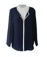 Adrienne Vittadini Navy Blue White Trim Long Sleeve Blouse Top size M NE... - $19.24