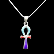 Cute Silver Pendant Necklace Chain of Ancient Egyptian Ankh Cross &quot;Key of Life&quot; - £26.98 GBP