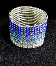 Rhinestone Bracelet Stretch, Royal Blue 12 Row Bracelet, Crystal Pageant Prom Je - £30.56 GBP
