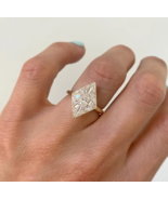 Mini Kite Shape Ring Oval Brilliant Cut Mosaic Ring Art Deco Flower Styl... - $135.40 CAD