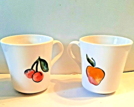 2 Corning Ware Tea Coffee Mugs Cups Vintage Fruit Basket Cherry/Apple USA Made - £11.00 GBP