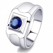 TK3459 Men&#39;s High-Polished Stainless Steel Ring with Montana Synthetic G... - $24.49