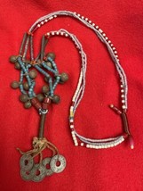 West African Fulani Tribe Vintage Ethnographic Necklace With Beads Coins... - $78.00